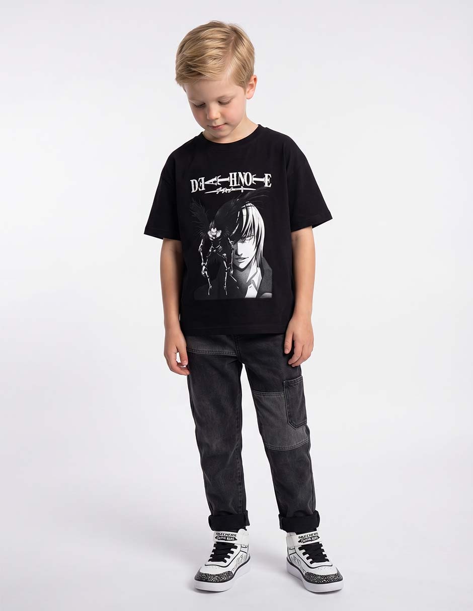 Playera light yagami y ryuk death note manga corta para niño Playera light yagami y ryuk death note manga corta para niño