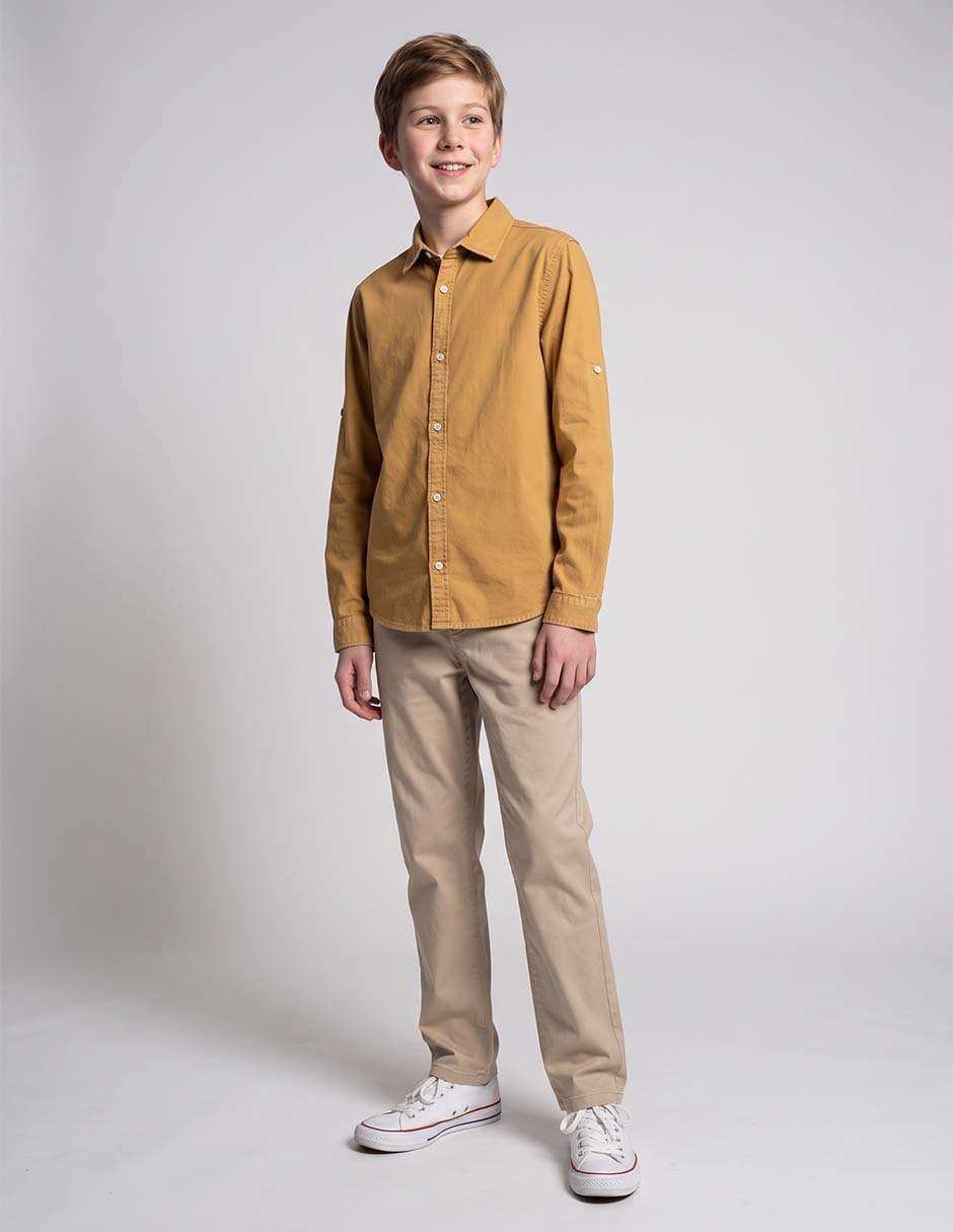 Camisa casual de algodón manga larga para niño Camisa casual de algodón manga larga para niño