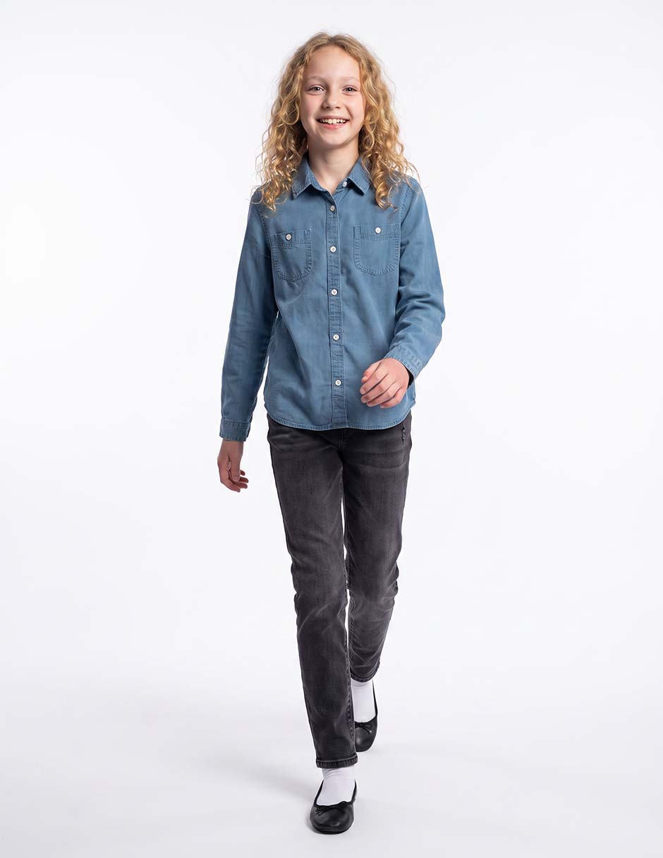 Camisa casual de algodón manga larga para niña Camisa casual de algodón manga larga para niña