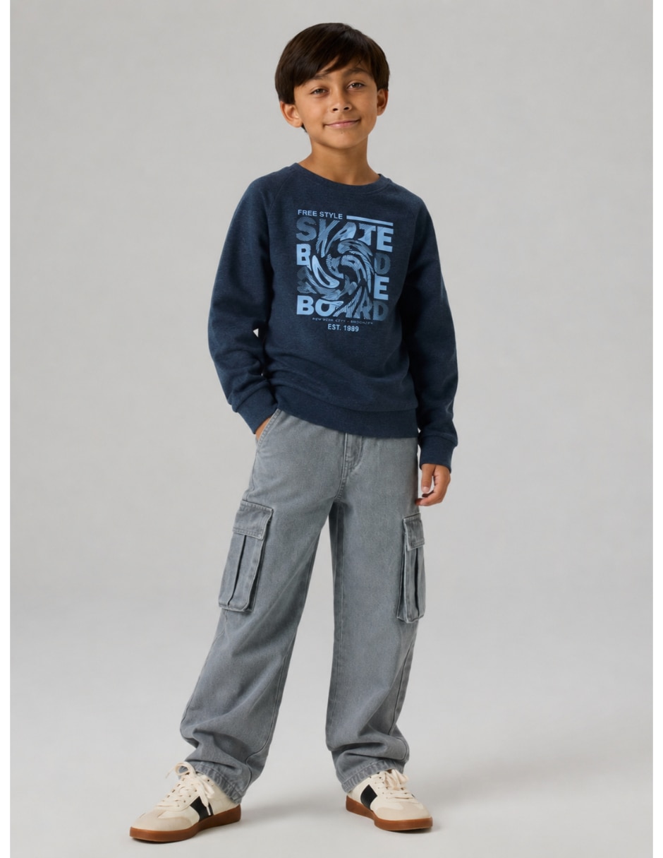 Jeans cargo amplio lavado medio para niño 4