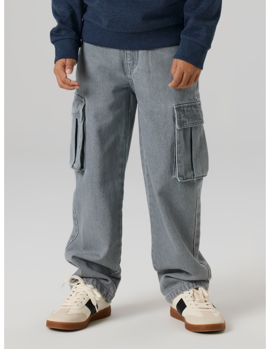 Jeans cargo amplio lavado medio para niño Jeans cargo amplio lavado medio para niño