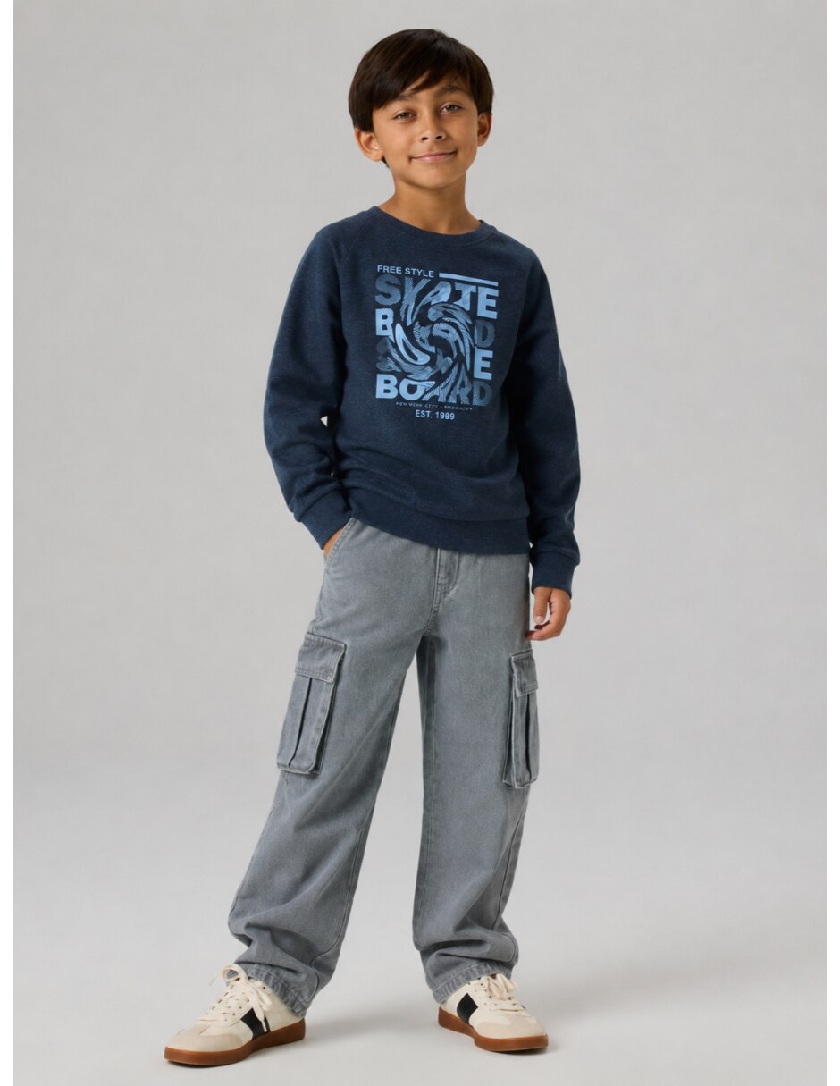 Jeans cargo amplio lavado medio para niño 2